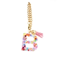 Resin letter B keychain with colorful heart glitter, pink tassel and gold chain - Letter B