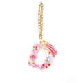 Letter D resin keychain with colorful heart sequins and pink suede tassel charm - Letter D
