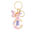 Light purple resin letter C keychain with glitter butterfly and tassel pendant - Purple Sequins Tassel Letter C