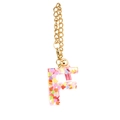 Resin letter F keychain with colorful heart sequins, gold chain and pink tassel - Letter F