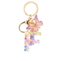 Porte-clés lettre F en résine avec paillettes violettes, breloque papillon et anneau doré - Paillettes Violettes Gland Lettre F