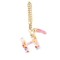 Letter H resin keychain with colorful heart glitter and pink tassel accessory - Letter H