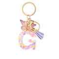 Porte-clés lettre G en résine avec paillettes violettes, pompon et papillon - Paillettes Violettes Gland Lettre G