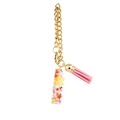 Pink tassel keychain with golden chain and colorful heart glitter resin pendant charm - Letter I