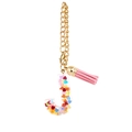 Letter J resin keychain with colorful heart sequins and pink faux suede tassel charm - Letter J