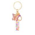 Porte-clés lettre I en résine avec paillettes violettes et breloque papillon - Paillettes Violettes Gland Lettre I