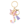 Porte-clés lettre J en résine avec paillettes violettes et breloque pompon - Paillettes Violettes Gland Lettre J