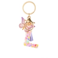 Porte-clés lettre L avec paillettes de cœur violet, papillon doré et pompon - Paillettes Violettes Gland Lettre L