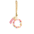 Pink tassel keychain with colorful heart glitter resin charm and golden lobster clasp - Letter O