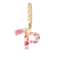 Letter P resin keychain with colorful heart sequins and pink tassel decoration - Letter P