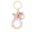 Porte-clés lettre O en résine violette avec paillettes et breloque papillon - Paillettes Violettes Gland Lettre O