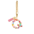 Letter Q resin keychain with heart sequins, gold chain and pink suede tassel charm - Letter Q