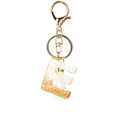 Letter E resin keychain with white stone, gold foil accents and silk tassel - White Tassel E