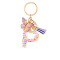 Porte-clés lettre P en résine avec paillettes violettes, papillon et pompon violet - Paillettes Violettes Gland Lettre P