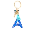 Blue resin letter A keychain with pink heart sequins, blue tassel and butterfly charm - Blue Heart Butterfly Letter A
