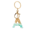 Letter A hars sleutelhanger met goudfolie en lichtblauwe stenen, goudkleurig metaal - Letter A Stijl