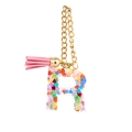 Resin letter R keychain with colorful heart sequins and pink suede tassel for Stanley cups - Letter R