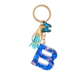 Blue resin letter B keychain with glitter heart charms, butterfly and tassel pendant - Blue Heart Butterfly Letter B