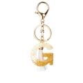 White resin letter G keychain with shell fragments, gold foil and white silk tassel - White Tassel G