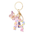Porte-clés lettre R en résine scintillante avec pompon violet et paillettes cœur - Paillettes Violettes Gland Lettre R