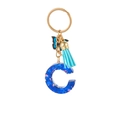 Blue resin letter C keychain with glitter heart sequins, butterfly charm and tassel - Blue Heart Butterfly Letter C
