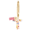 Letter T resin keychain with pink tassel and heart sequins for Stanley cups - Letter T