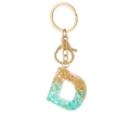 Letter D sleutelhanger van hars met bladgoud en groene stenen hanger bedel - Letter D Stijl