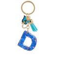 Blue resin letter D keychain with butterfly pendant and light blue tassel charm - Blue Heart Butterfly Letter D