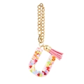 Pink tassel keychain with letter U resin charm filled with heart sequins and gold chain - Letter U