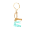 Letter E keychain with resin gold foil and teal green stones on a white background - Letter E Style