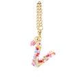 Resin letter V keychain with colorful heart sequins and pink tassel for Stanley cup - Letter V