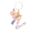 Porte-clés lettre V en résine avec paillettes violettes et pompon doré - Paillettes Violettes Gland Lettre V