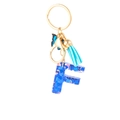 Blue resin heart glitter letter F keychain with butterfly and light blue tassel - Blue Heart Butterfly Letter F