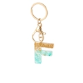 Letter F resin keychain with gold leaf and green stone inlay and golden lobster clasp - Letter F Style