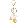 Resin initial K keychain with white stones and gold foil details and white tassel - White Tassel K
