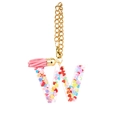 Resin letter W keychain charm with colorful sequins, gold chain and pink suede tassel - Letter W