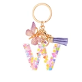 Porte-clés lettre W en résine violette avec paillettes en cœur et gland assorti - Paillettes Violettes Gland Lettre W