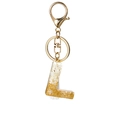 Letter L resin keychain with white stones and gold foil flakes on golden lobster clasp - White Tassel L