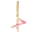 Letter X resin keychain with colorful heart sequins, gold chain and pink tassel charm - Letter X