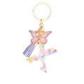 Porte-clés Lettre X en résine violette avec paillettes en cœur et pompon en soie - Paillettes Violettes Gland Lettre X