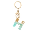 Green stone and gold foil resin keychain pendant in uppercase letter H shape - Letter H Style