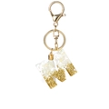 Resin letter M keychain with white shell flakes, gold foil, and matching tassel - White Tassel M