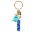 Stylish blue resin initial 'I' keychain with butterfly charm and tassel pendant - Blue Heart Butterfly Letter I