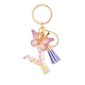 Porte-clés Lettre Y avec pompon violet, papillon et paillettes colorées en résine - Paillettes Violettes Gland Lettre Y