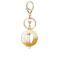 Resin key ring with white tassel and gold foil glitter in an elegant circular pendant - White Tassel O