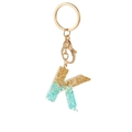 Letter K keychain with gold flakes and teal stone in clear resin pendant - Letter K Style