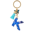 Blue resin letter K keychain with heart sequins, blue tassel and butterfly charm - Blue Heart Butterfly Letter K