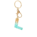 Letter L resin keychain featuring gold foil and mint green stones with gold lobster clasp - Letter L Style