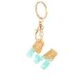 Green stone and gold leaf resin keychain letter M with golden lobster clasp and ring - Letter M Style