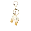 Letter R keychain with white stones, gold foil in transparent resin for bags - White Tassel R